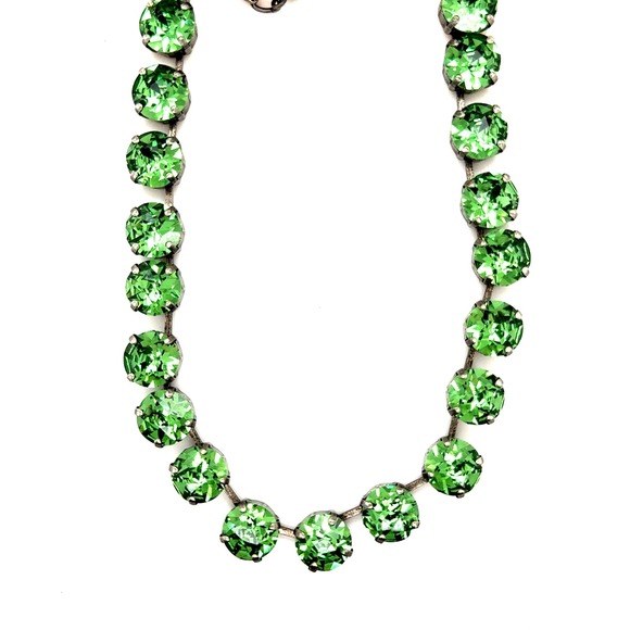 Sabika Jewelry - Sabika Green Crystal Riviere Necklace Gunmetal Adjustable 15-18 Inch